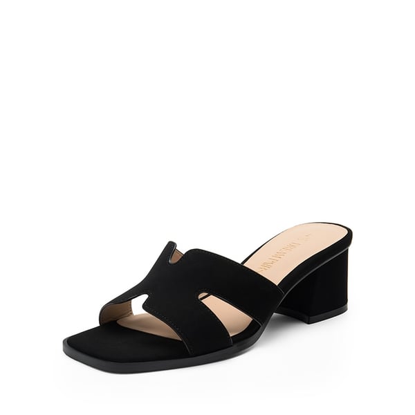 Square Toe Cut Out Sandals - BLACK-NUBUCK -  0